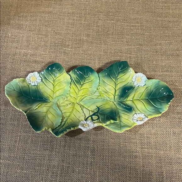 Other - Leaf-Shaped Ceramic Platter with Floral Accents